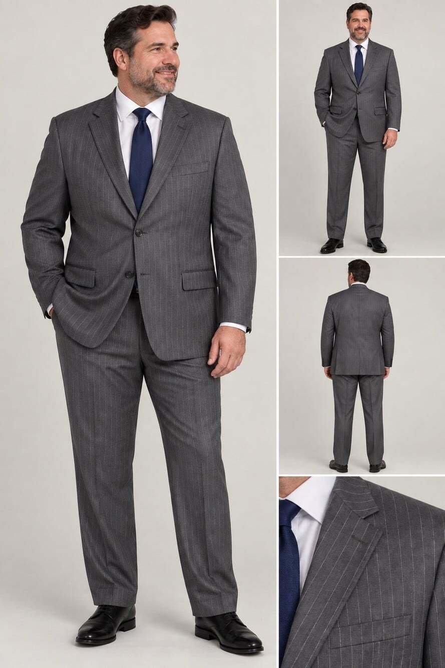 Tommy Hilfiger Men’s Gray Pinstripe 100% Wool 2 Piece Suit 45R